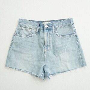Madewell Womens The Momjean Short Size 26 Light Wash Denim High Rise Raw Hem